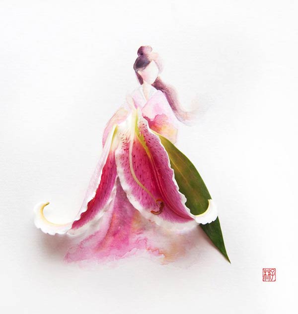 Beautiful Illustrations by Lim Zhi Wei Using Real Flower Petals