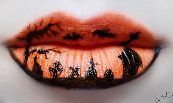 Creepy Halloween Lip Makeup Art by Eva Senis Pernas