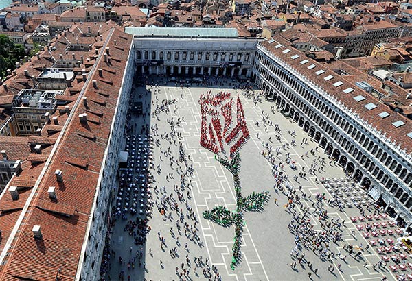 People Forming Living Rosebud