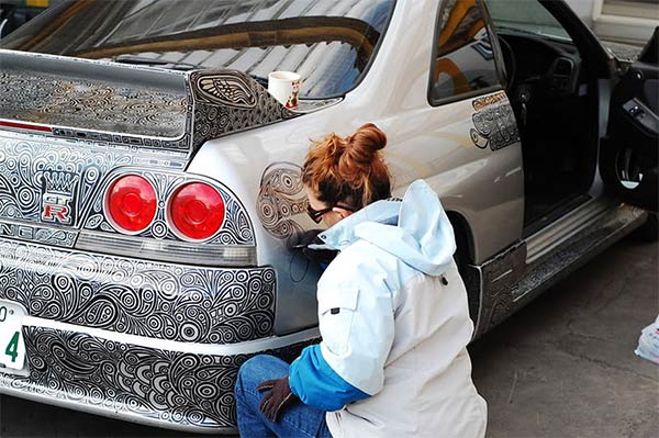 Sharpie Pen Drawing on Nissan Skyline GTR Sports Car