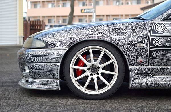 Sharpie Pen Drawing on Nissan Skyline GTR Sports Car