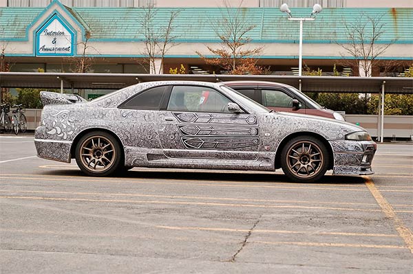 Sharpie Pen Drawing on Nissan Skyline GTR Sports Car