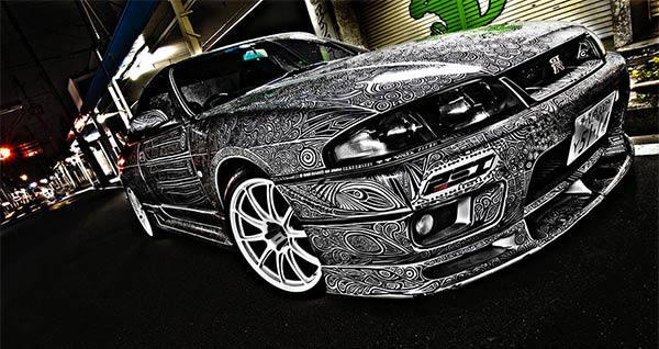 Sharpie Pen Drawing on Nissan Skyline GTR Sports Car