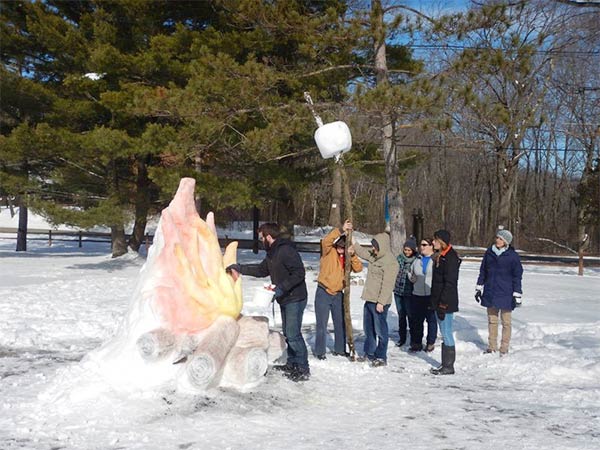 Artist Makes Giant Fire and Marshmallow Out of Snow