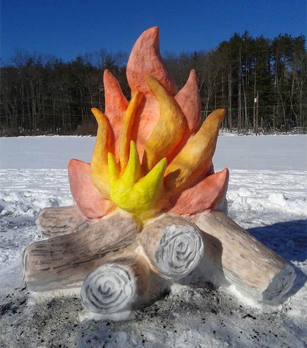 Artist Makes Giant Fire and Marshmallow Out of Snow