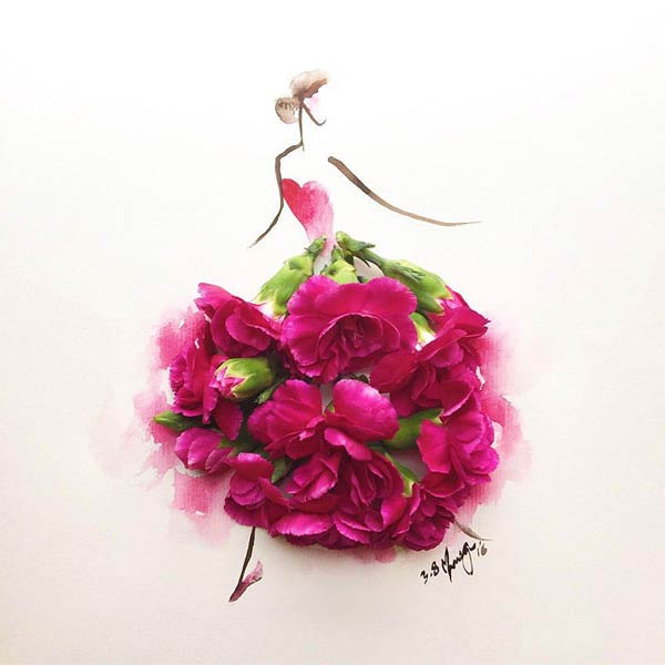 Clever Fashion Illustration: Whimsical Flower Dress by Lim Zhi Wei