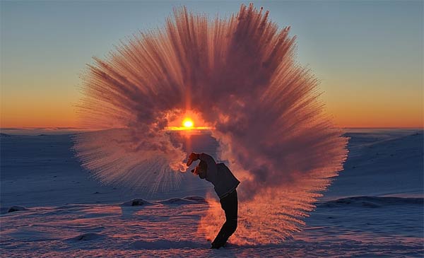 Pouring a Thermos of Hot Tea at -40°C Near the Arctic Circle