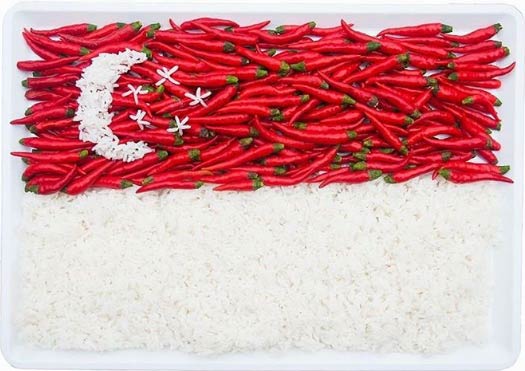 Singapore Flag Formed with Red Chilli & White Rice