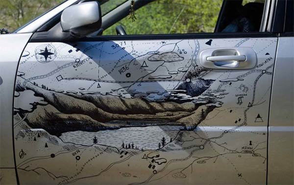 Creative Car Dent Drawing