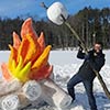 Artist Makes Giant Fire and Marshmallow Out of Snow