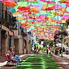 Floating Umbrellas Above a Street in Agueda, Portugal