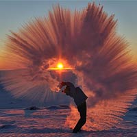 Pouring a Thermos of Hot Tea at -40°C Near the Arctic Circle